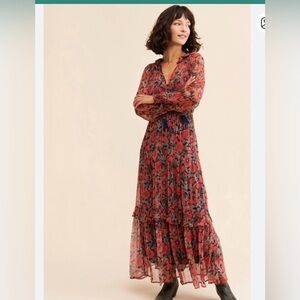 Anthropologie women’s medium Marais floral print chiffon tiered maxi dress